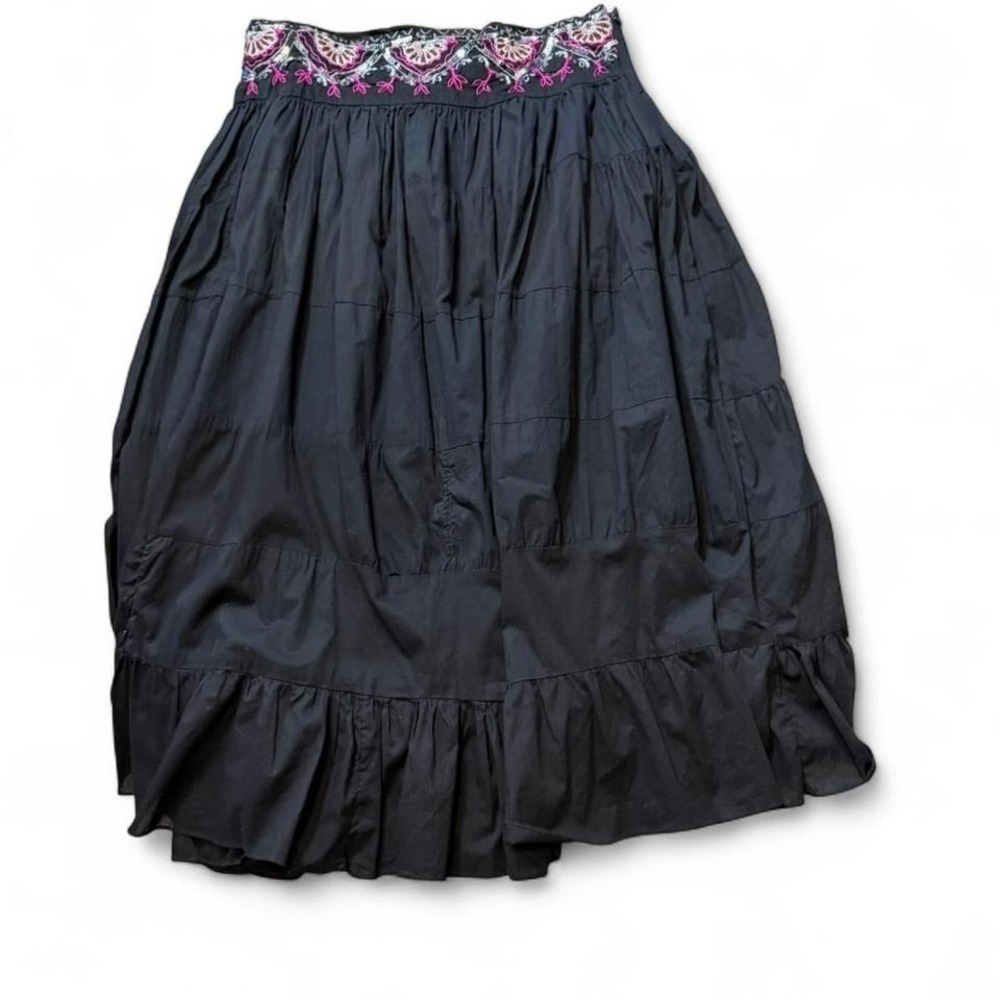 Vintage Black Embroidered/Sequin Embellished Tiered Maxi‎ Skirt